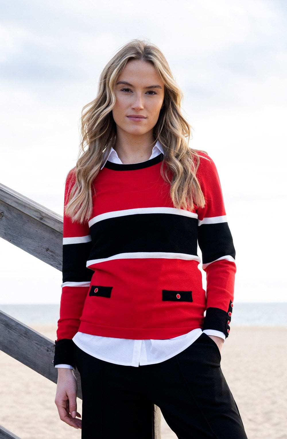 Red and Black Faux Pocket Sweater