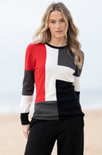 Red and Charcoal Asymmetric Colour Block Jumper
