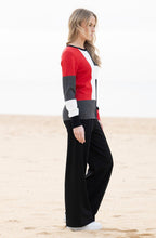 Red and Charcoal Asymmetric Colour Block Jumper