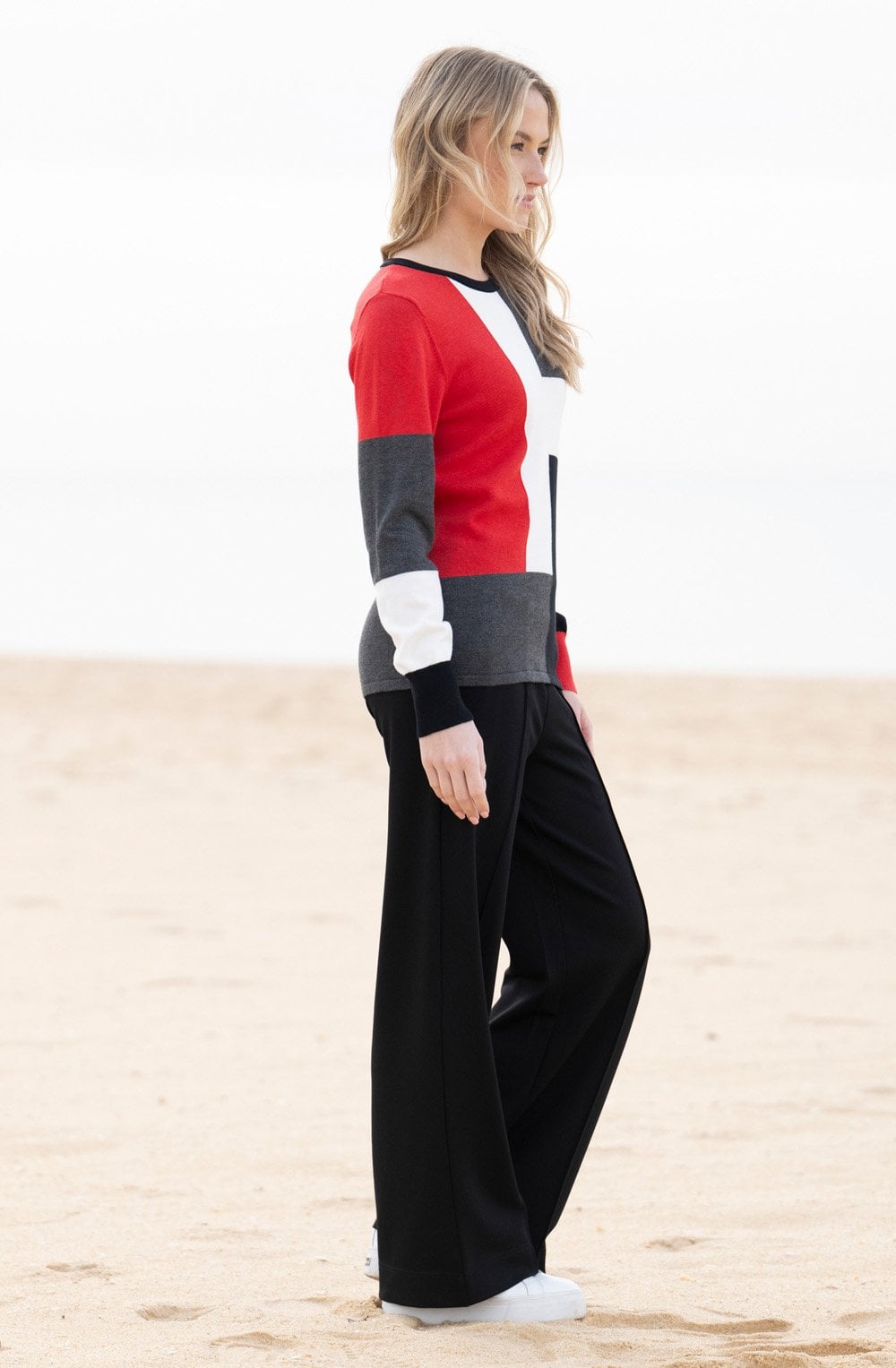 Red and Charcoal Asymmetric Colour Block Jumper