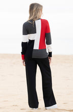 Red and Charcoal Asymmetric Colour Block Jumper