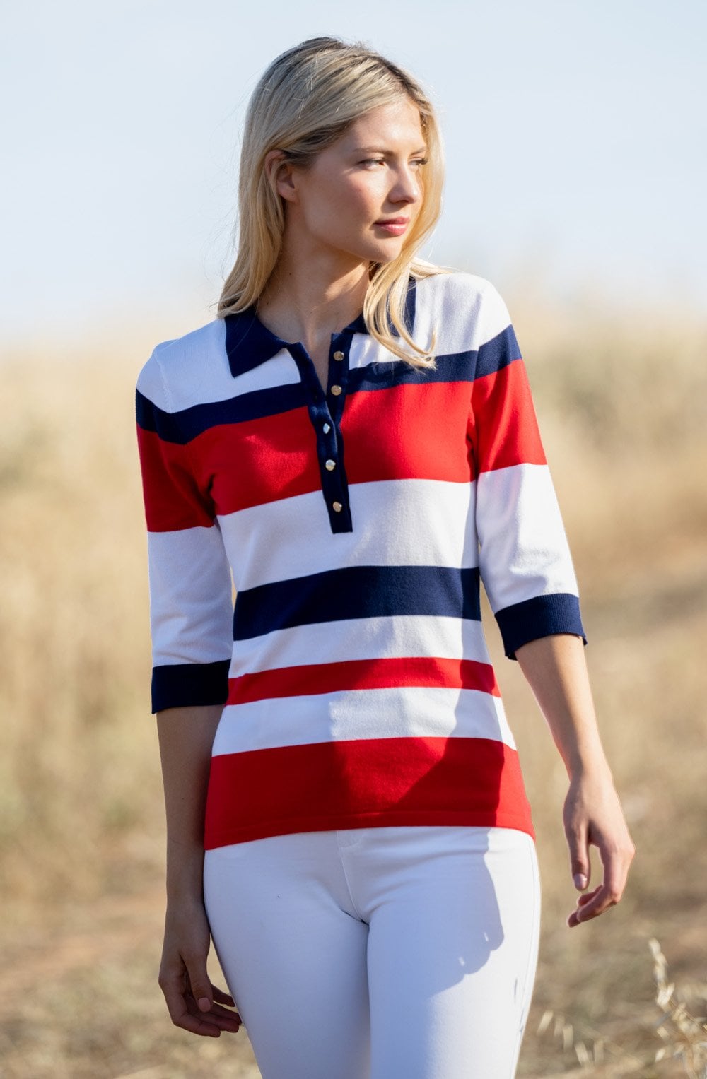 Red and Navy Collared Sweater