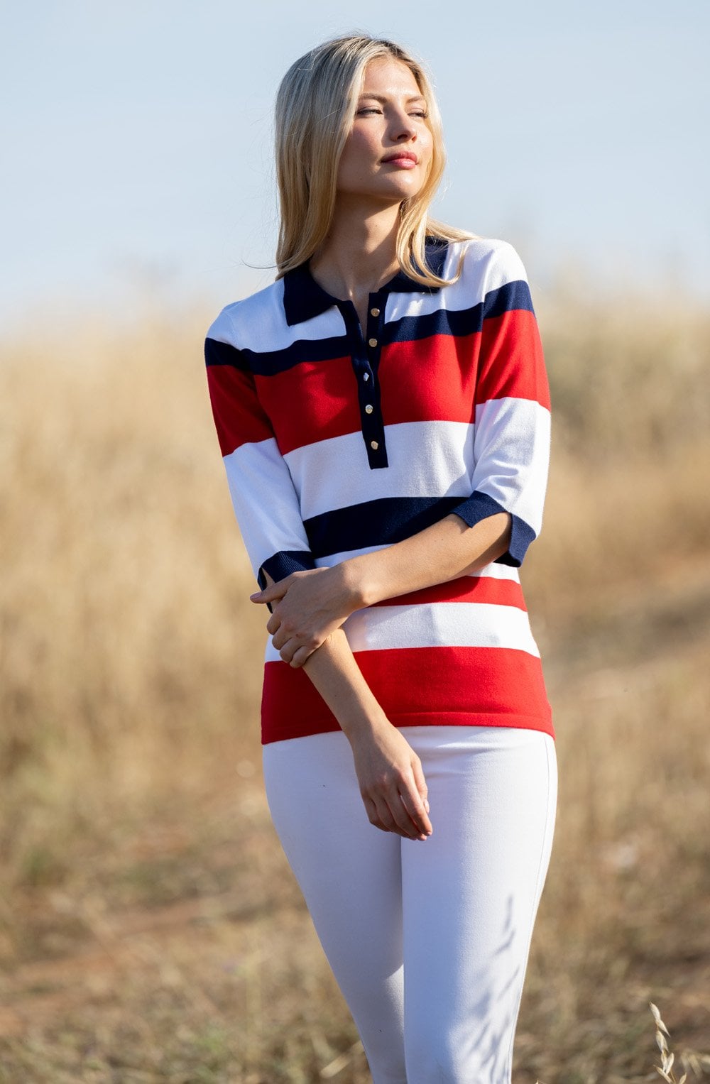 Red and Navy Collared Sweater
