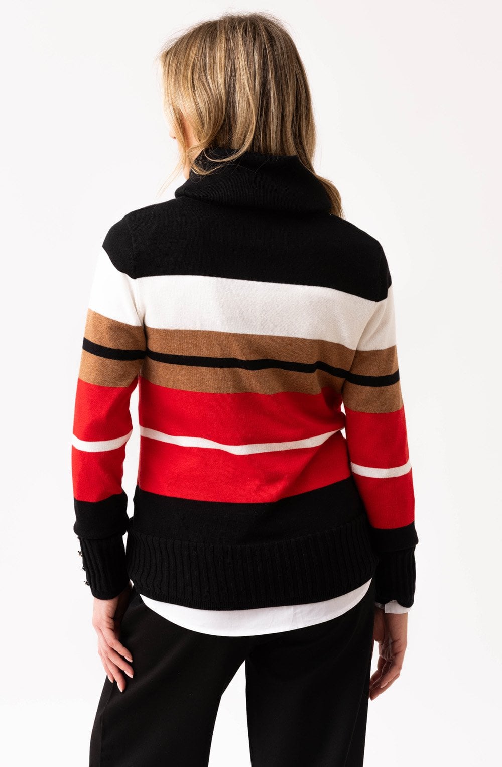 Red and Tobacco Striped Cowl Neck Jumper