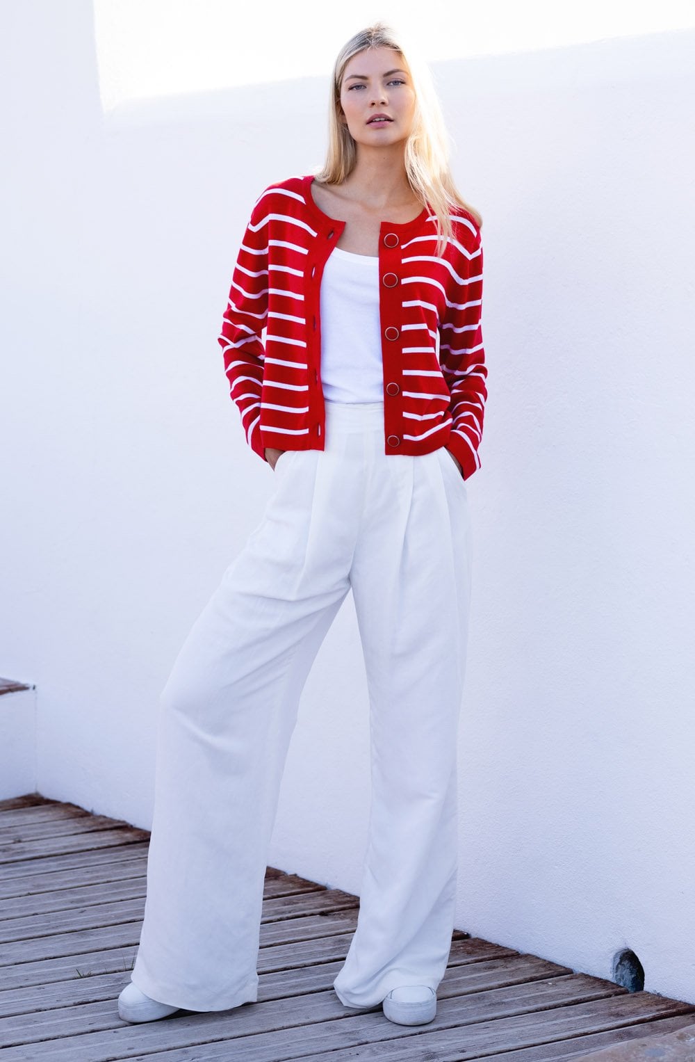 Red and White Box Cardigan