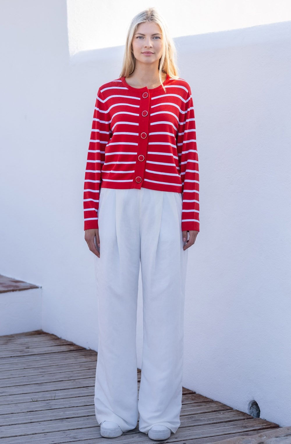Red and White Box Cardigan