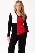 Red Asymmetric Colour Block V Neck Jumper