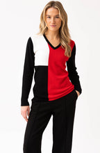 Red Asymmetric Colour Block V Neck Jumper