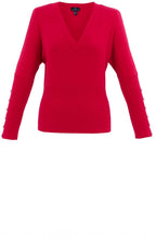 Red Batwing V Neck Sweater With Silver Buttons