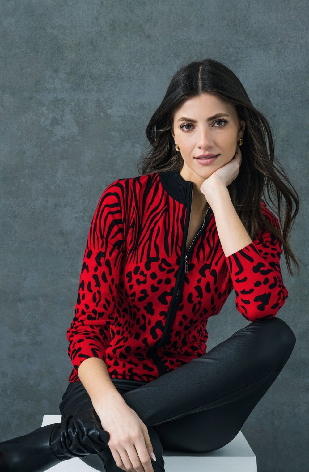 Red & Black Animal Print Cardigan