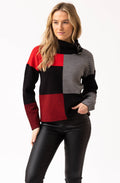 Red Block Print Jumper with Cowl Neck