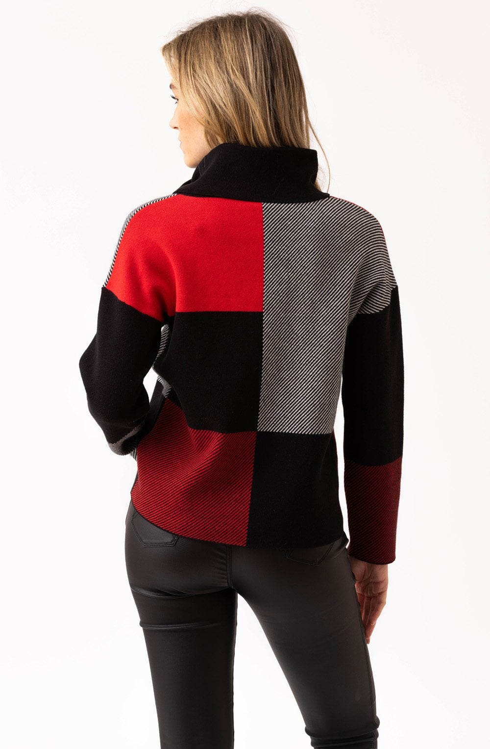 Red Block Print Jumper with Cowl Neck