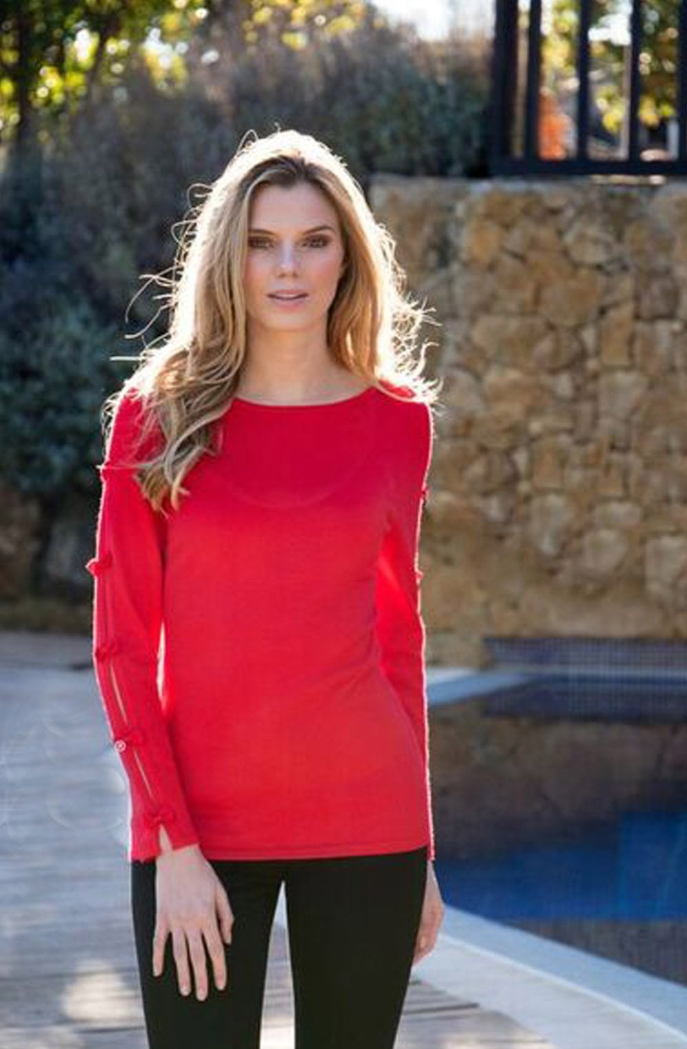 Red Bow Sleeve Sweater
