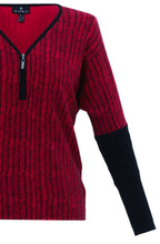 Red Chevron V Neck Zip Sweater