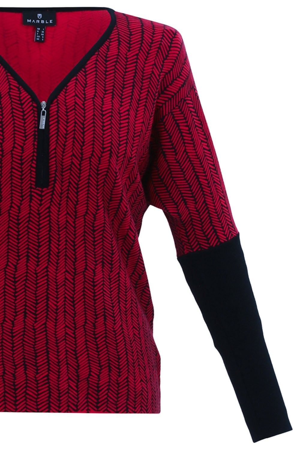 Red Chevron V Neck Zip Sweater