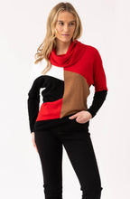 Red Colour Block Cowl Neck Jumper