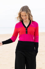 Red Colour Block V Neck Jumper
