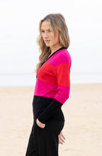 Red Colour Block V Neck Jumper