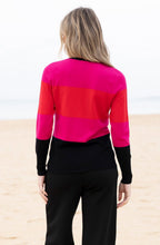 Red Colour Block V Neck Jumper