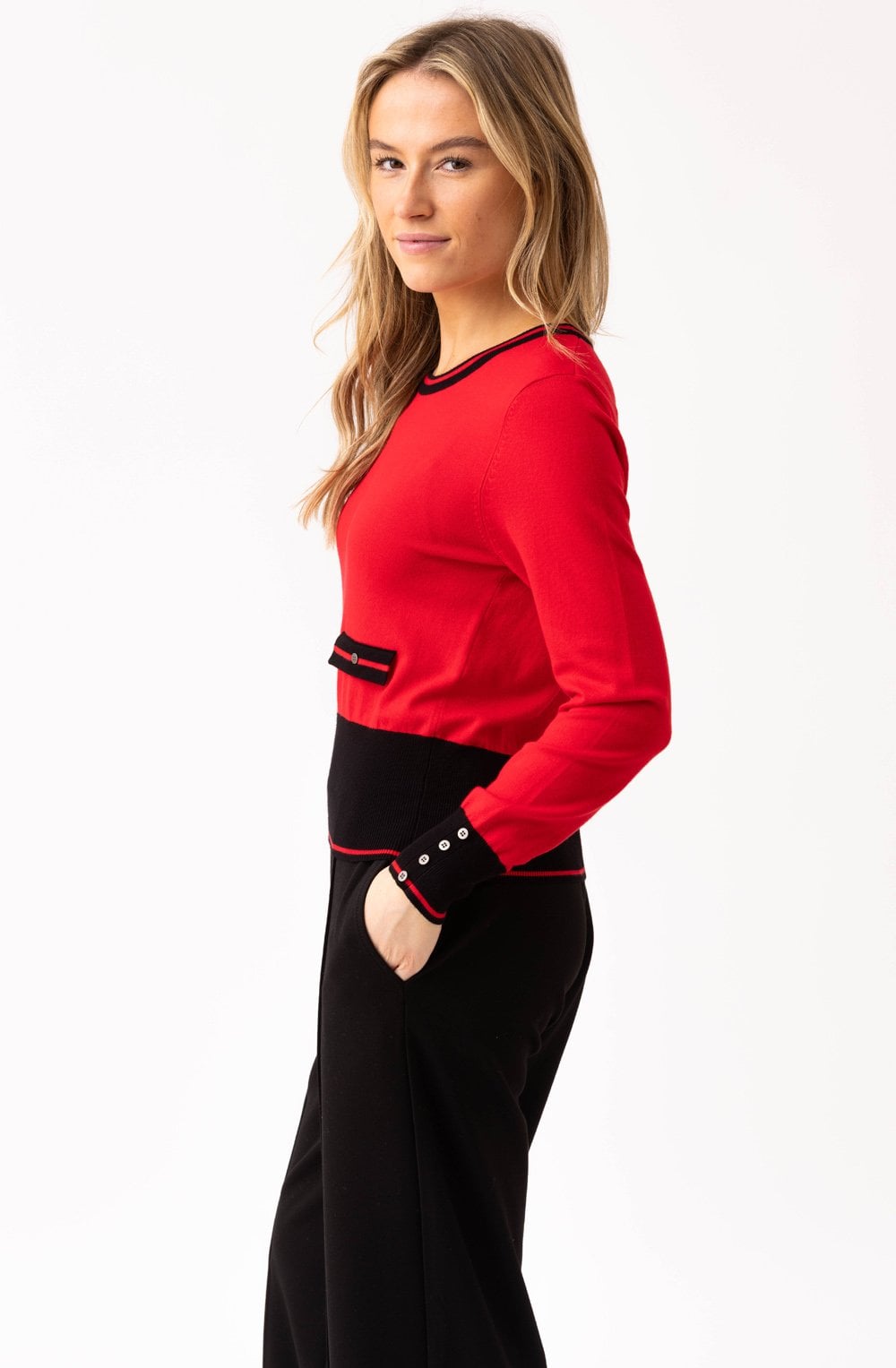 Red Contrast Hem and Cuffs Jumper