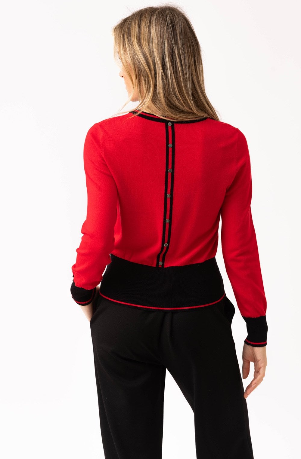 Red Contrast Hem and Cuffs Jumper