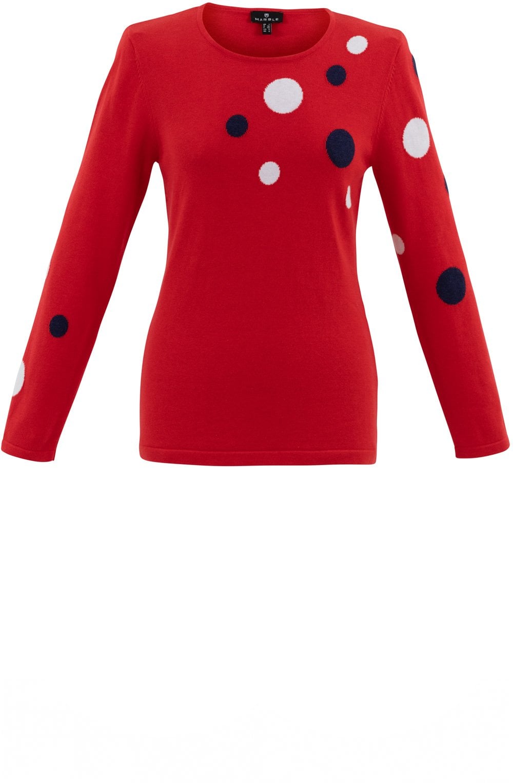 Red Navy and White Spot Fitted Jumper