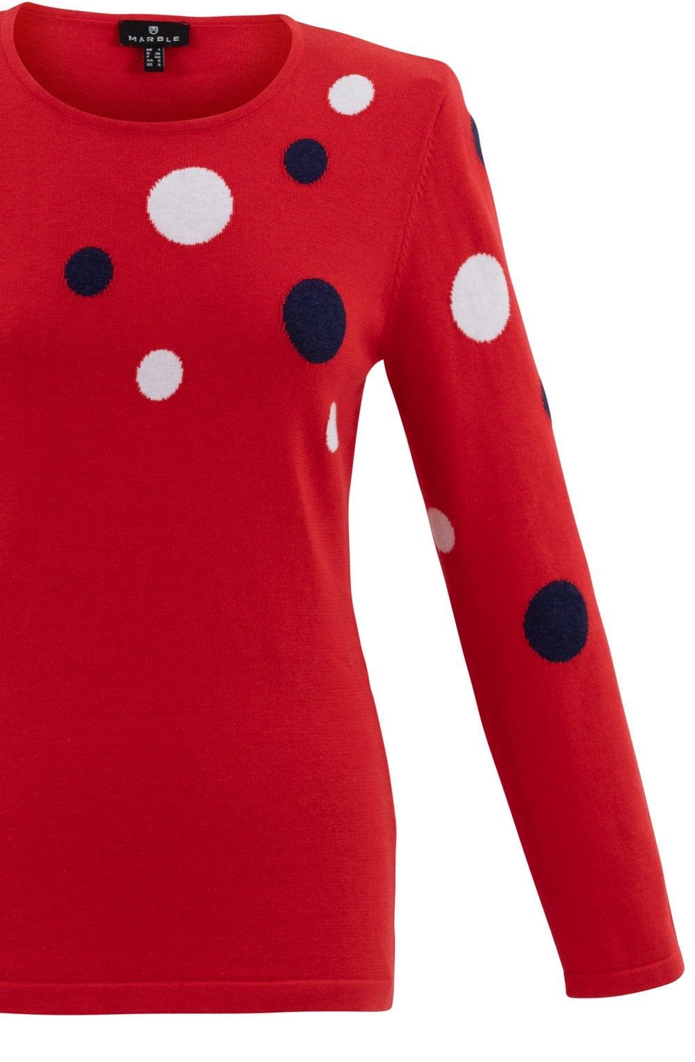 Red Navy and White Spot Fitted Jumper