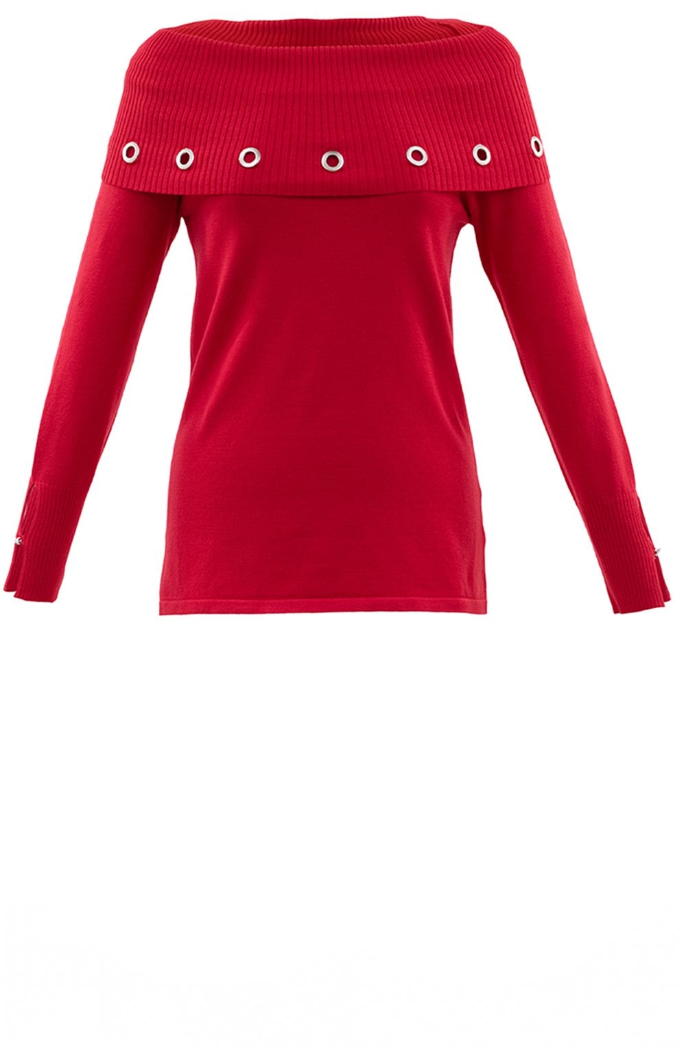 Red Off The Shoulder Jumper with Silver Metal Detail