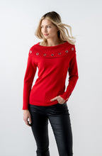 Red Off The Shoulder Jumper with Silver Metal Detail