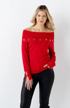 Red Off The Shoulder Jumper with Silver Metal Detail