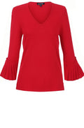 Red Pleated Bell Sleeve Top