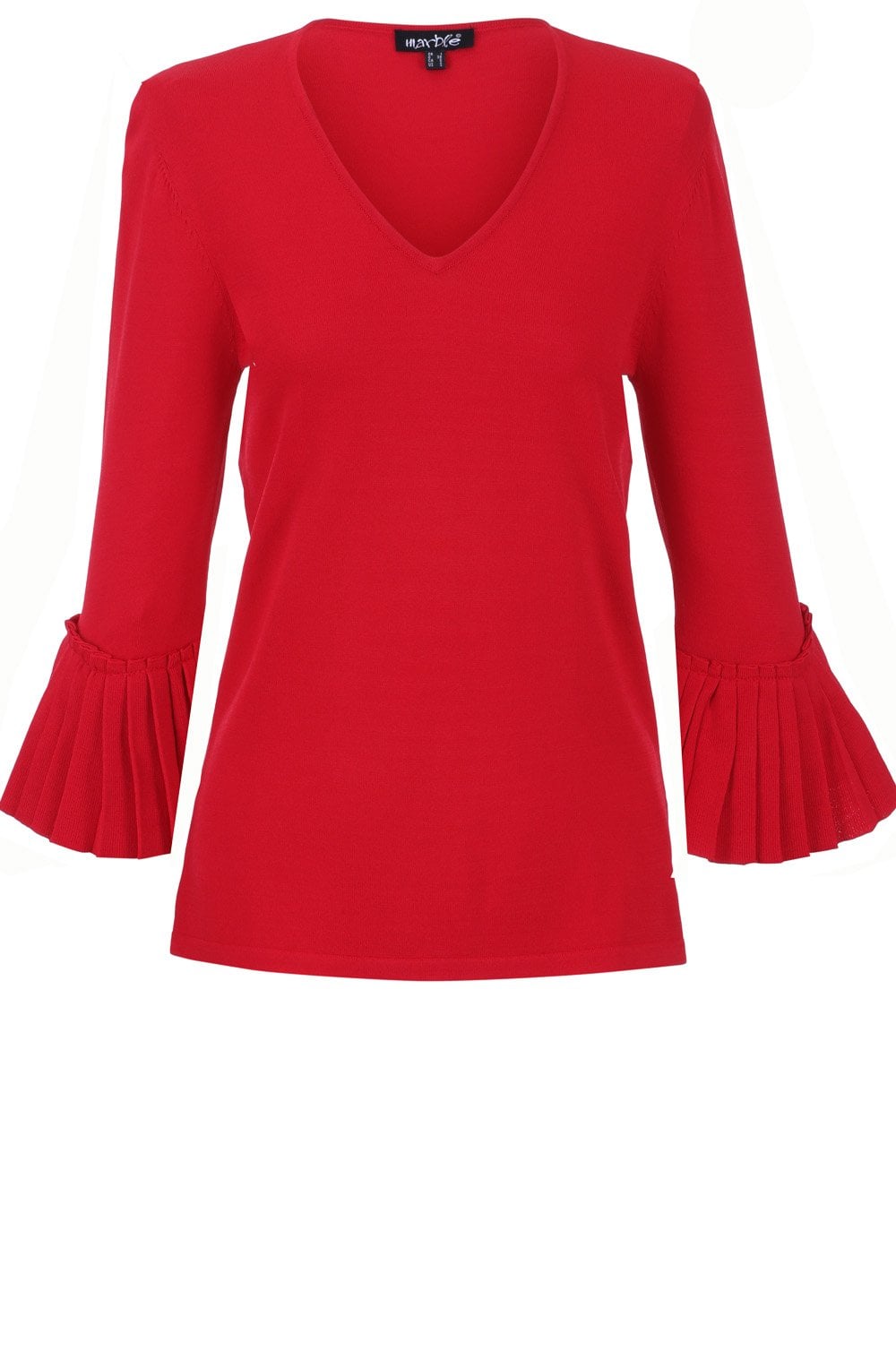 Red Pleated Bell Sleeve Top