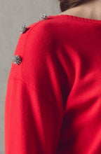 Red Sparkle Button Knit