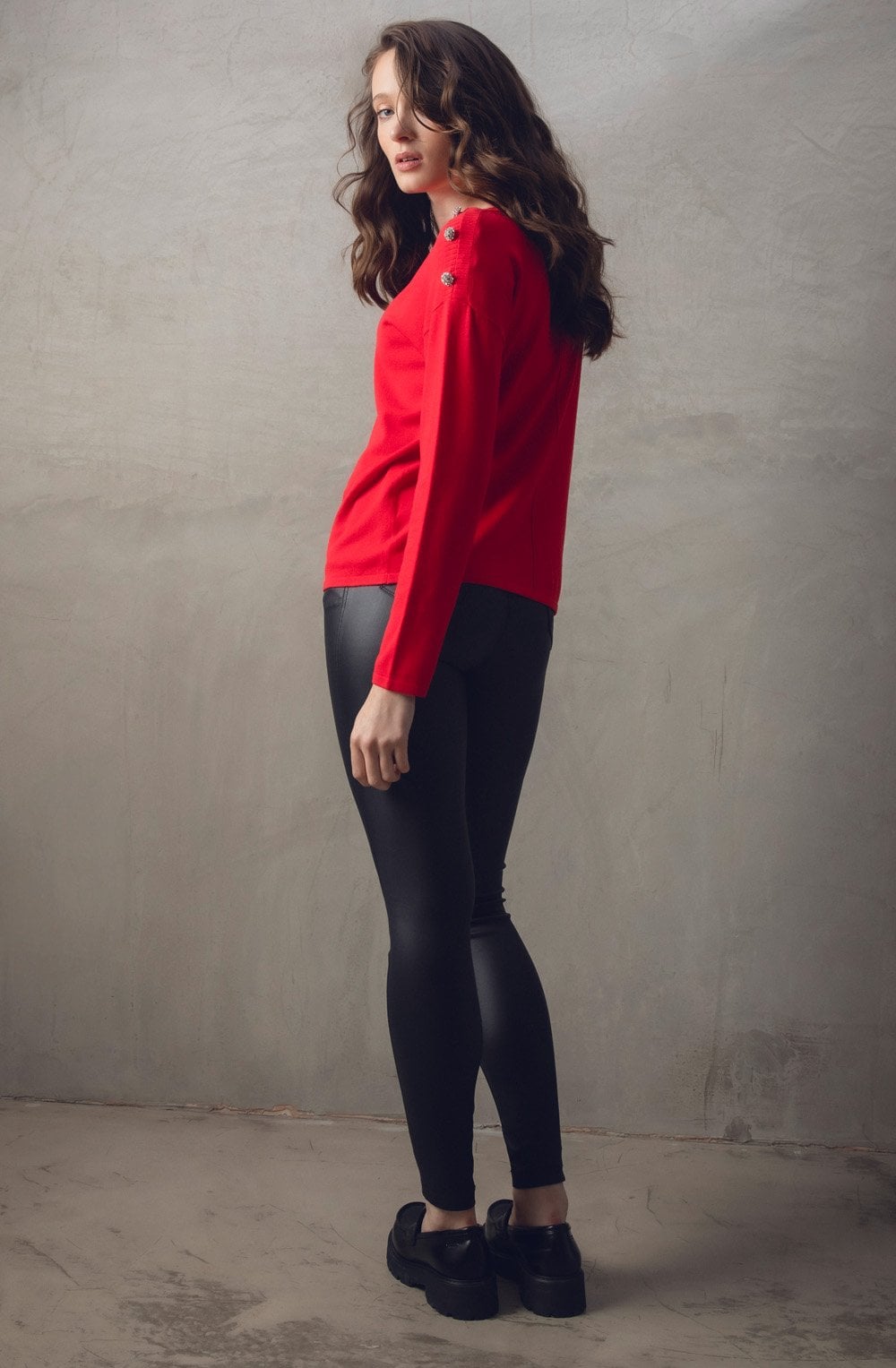 Red Sparkle Button Knit