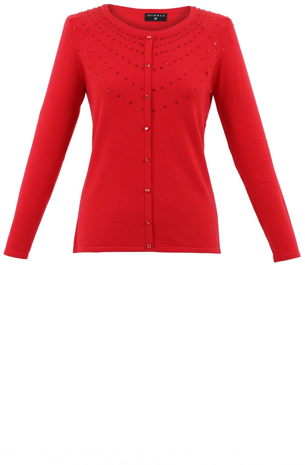 Red Sparkle Cardigan Look Sweater