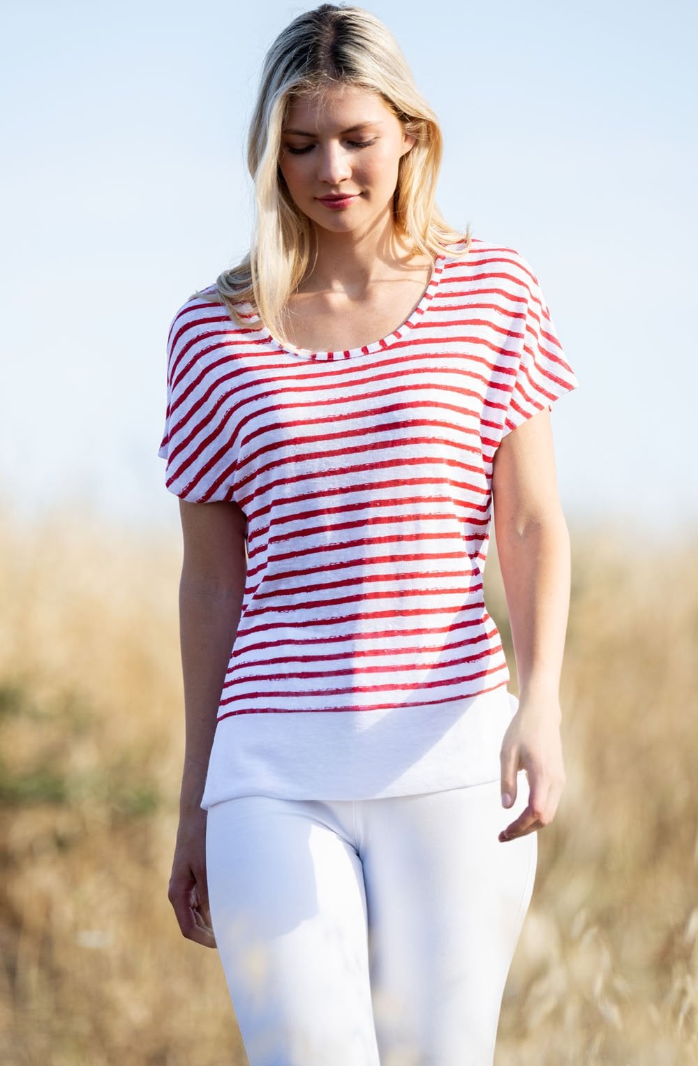 Red Striped Lightweight Relaxed Top