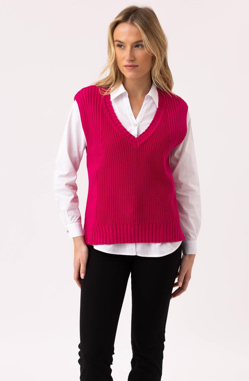 Relaxed Fuchsia Knitted Cotton Vest