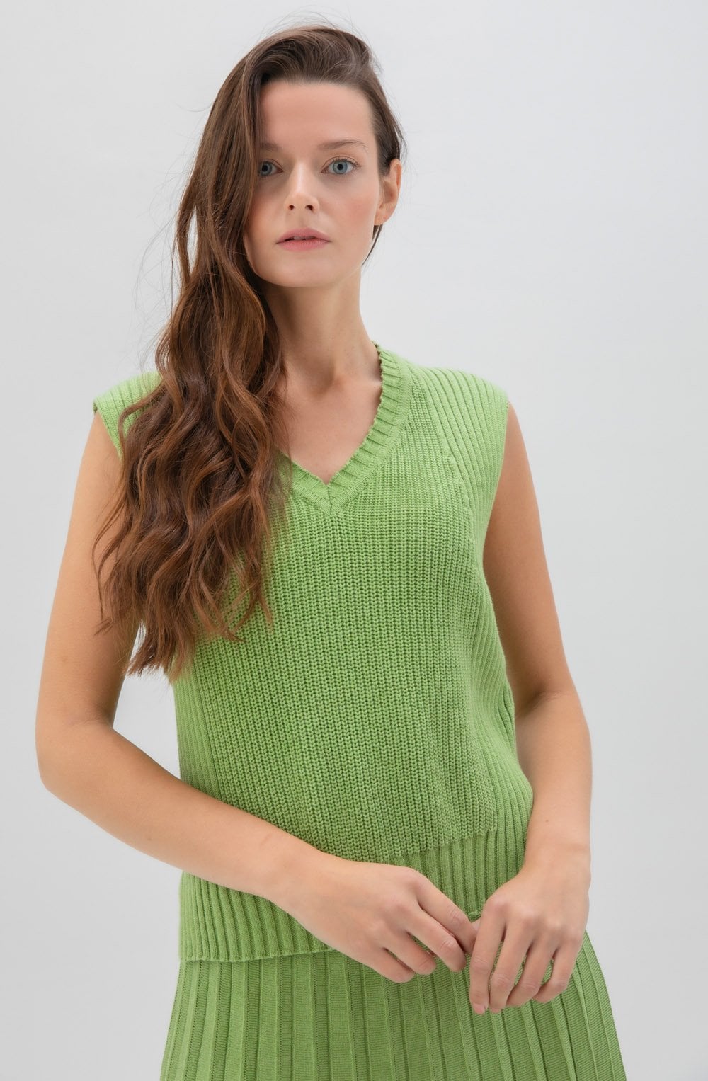 Relaxed Green Knitted Cotton Vest