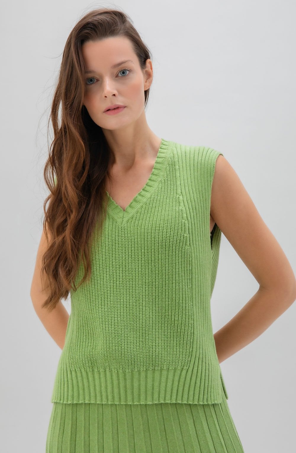 Relaxed Green Knitted Cotton Vest