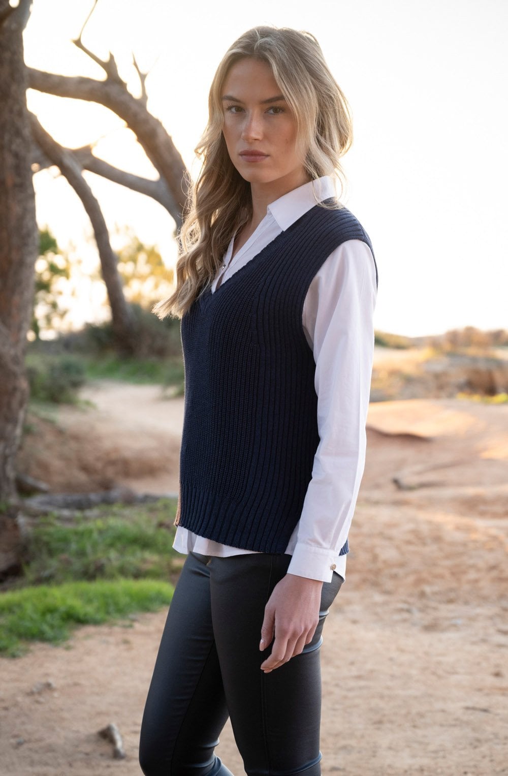 Relaxed Navy Knitted Cotton Vest