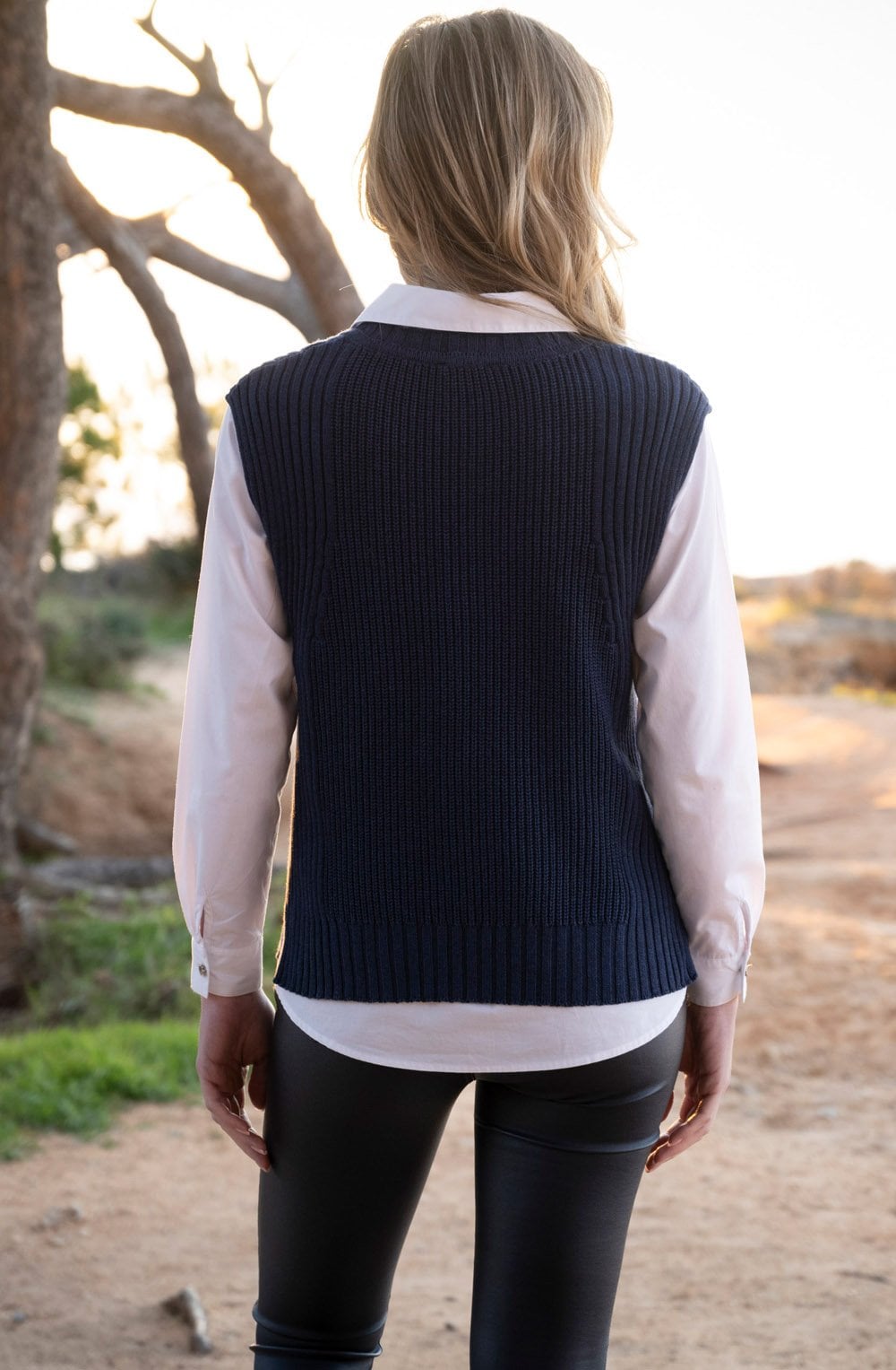Relaxed Navy Knitted Cotton Vest