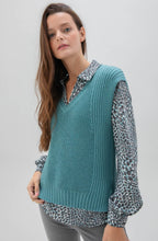 Relaxed Turquoise Knitted Cotton Vest