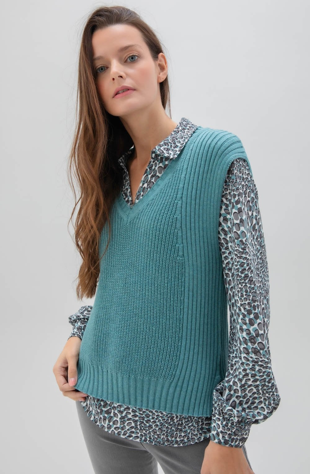 Relaxed Turquoise Knitted Cotton Vest