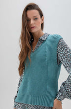 Relaxed Turquoise Knitted Cotton Vest