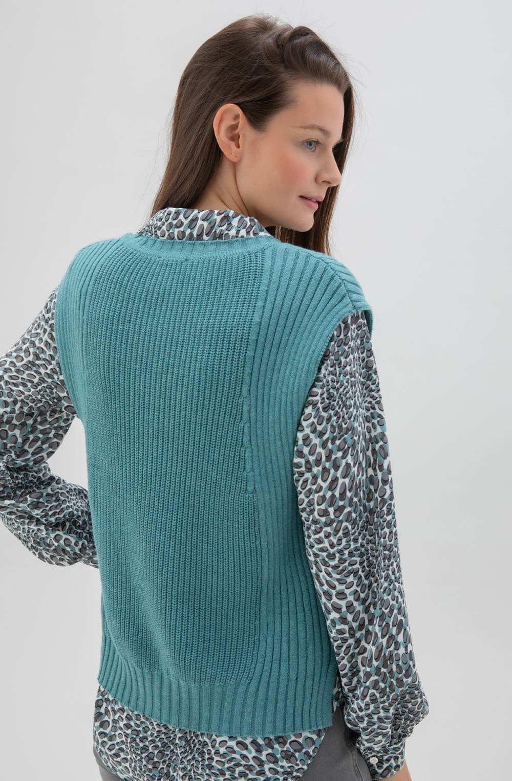 Relaxed Turquoise Knitted Cotton Vest