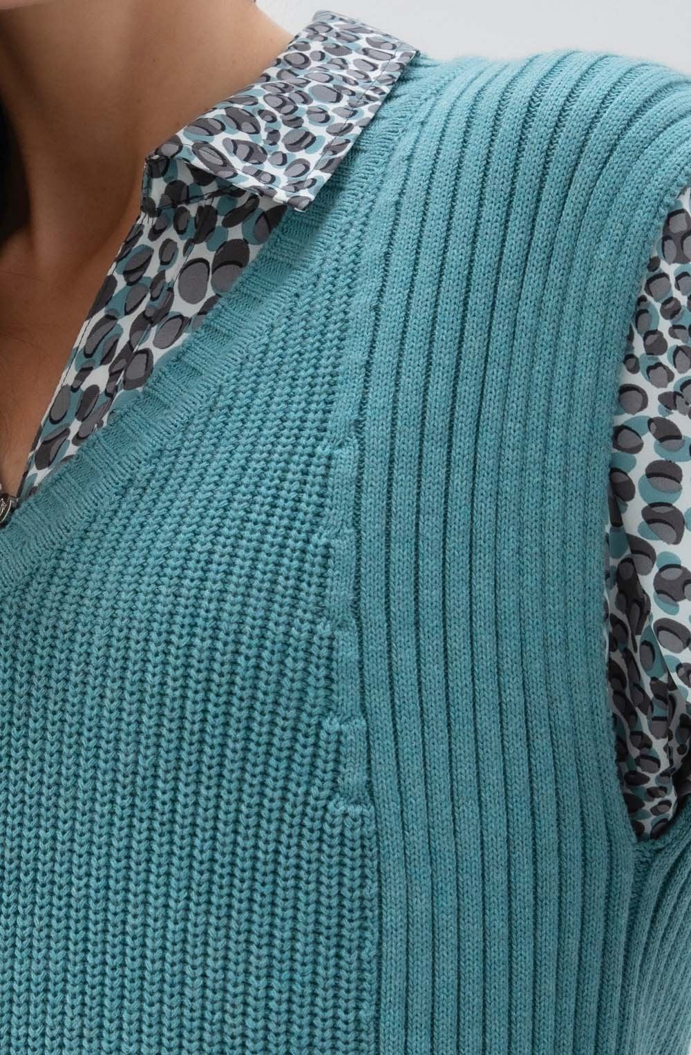 Relaxed Turquoise Knitted Cotton Vest