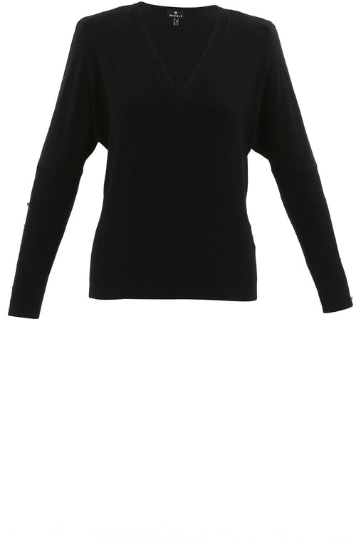Relaxed V Neck Sweater With Silver Buttons