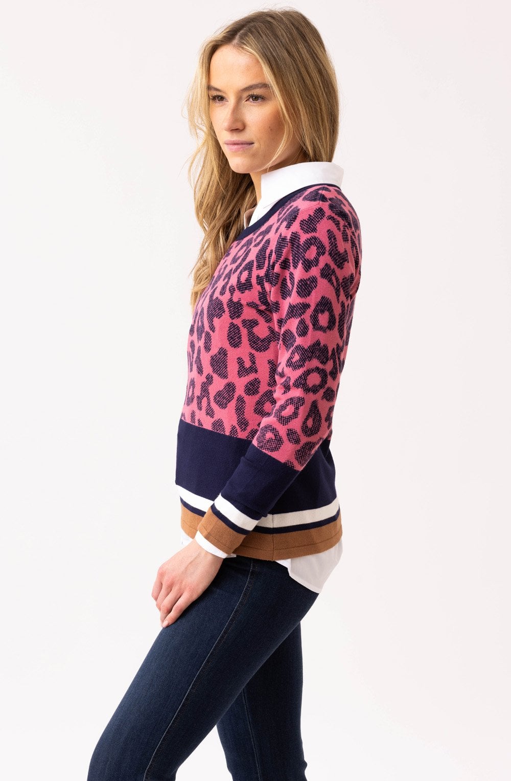 Rose and Navy Animal Print Jumper
