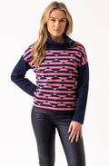 Rose and Navy Diamond Stripe Cowl Neck Jumper