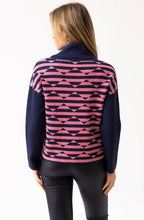 Rose and Navy Diamond Stripe Cowl Neck Jumper